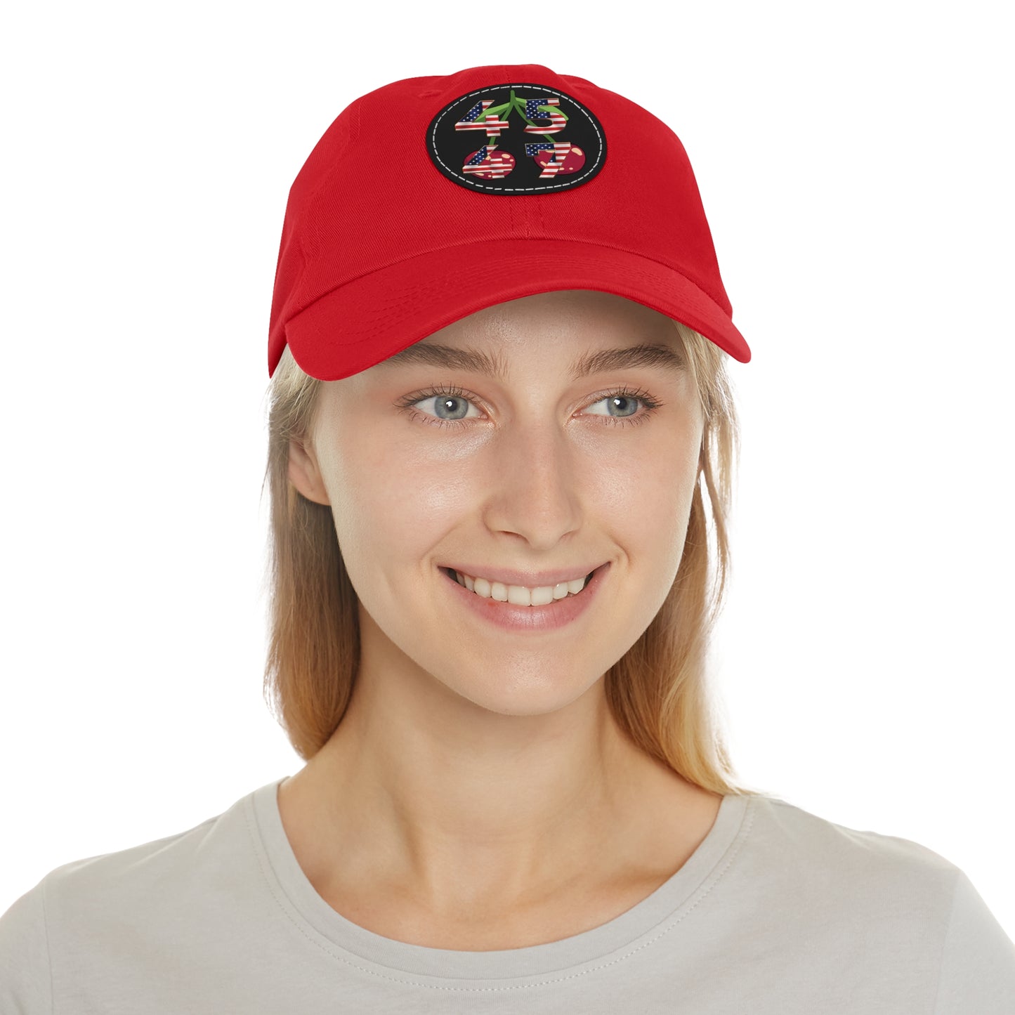 Patriot Collection, 4547 Cherry Ballz Dad Hat with Leather Patch (Round), - SoutherTees