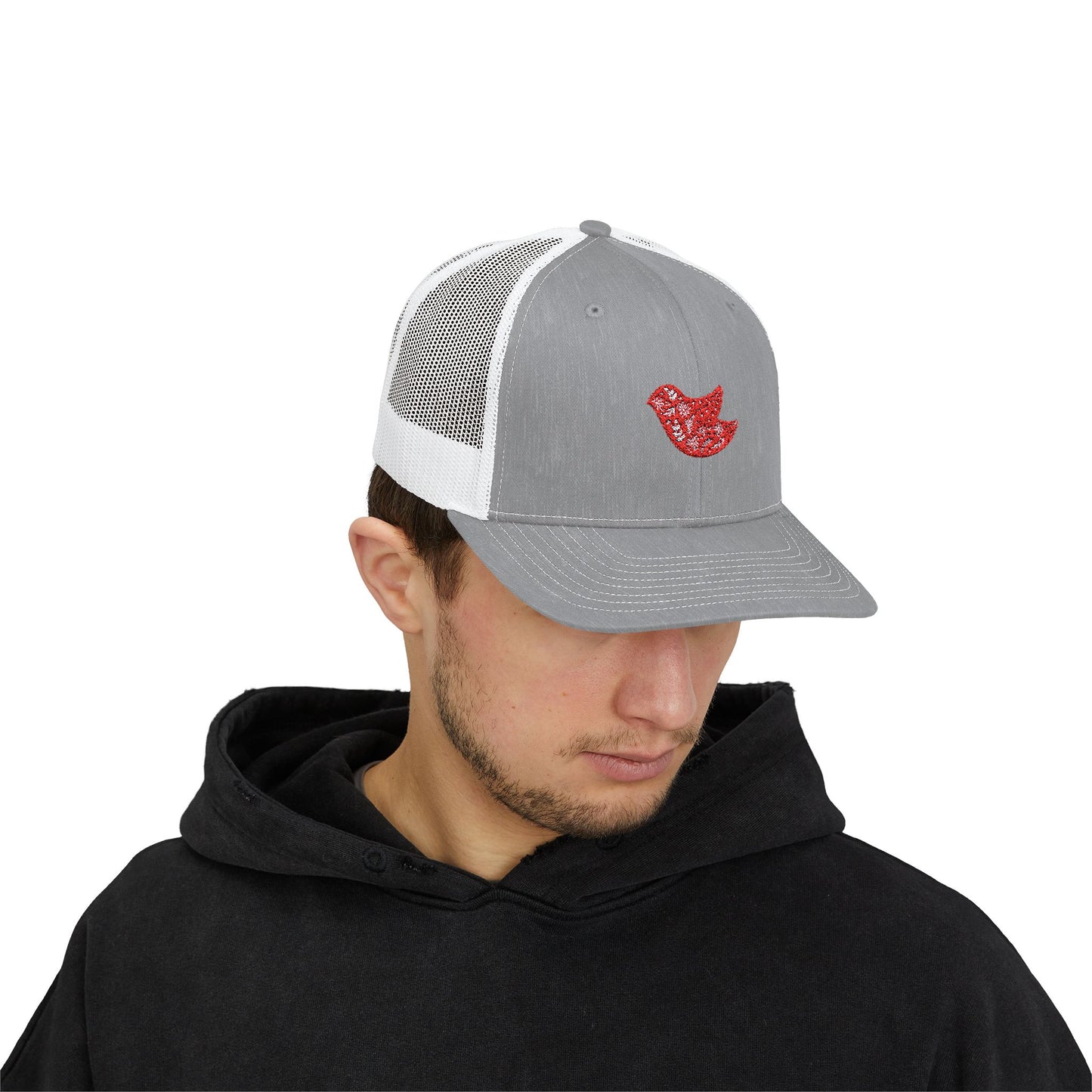 Red Bird Black Snap-back Mesh Trucker Hat