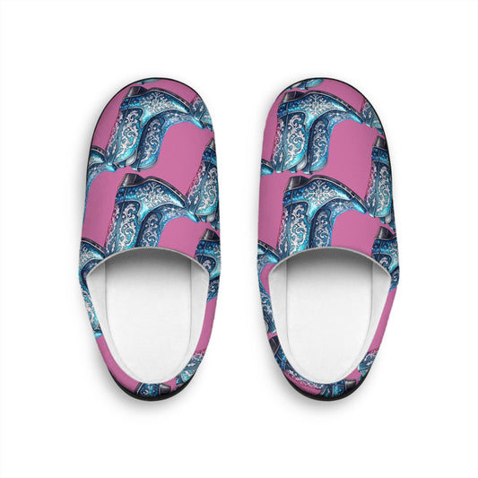 55. Slippers Winter Nights Silver Blue Snowflake Pink Indoor Slippers - SoutherTees