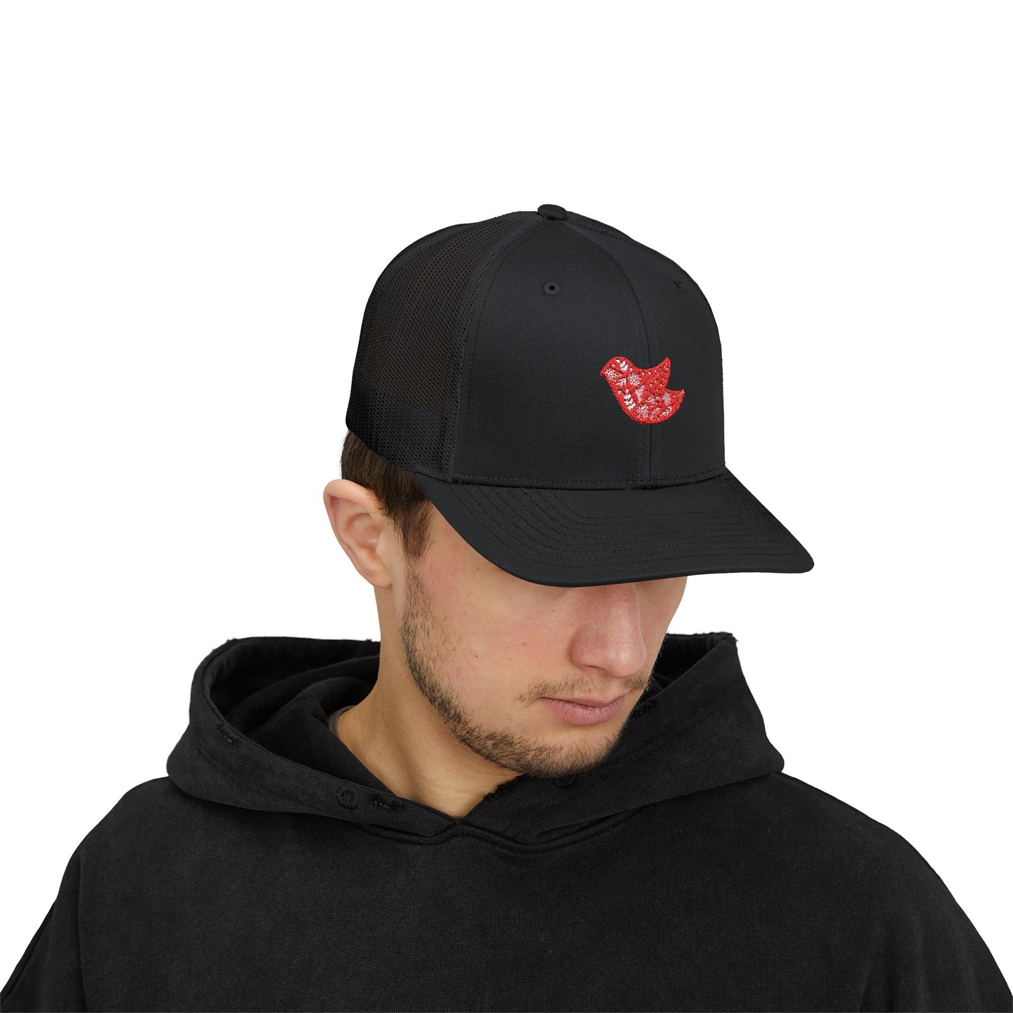 Red Bird Black Snap-back Mesh Trucker Hat